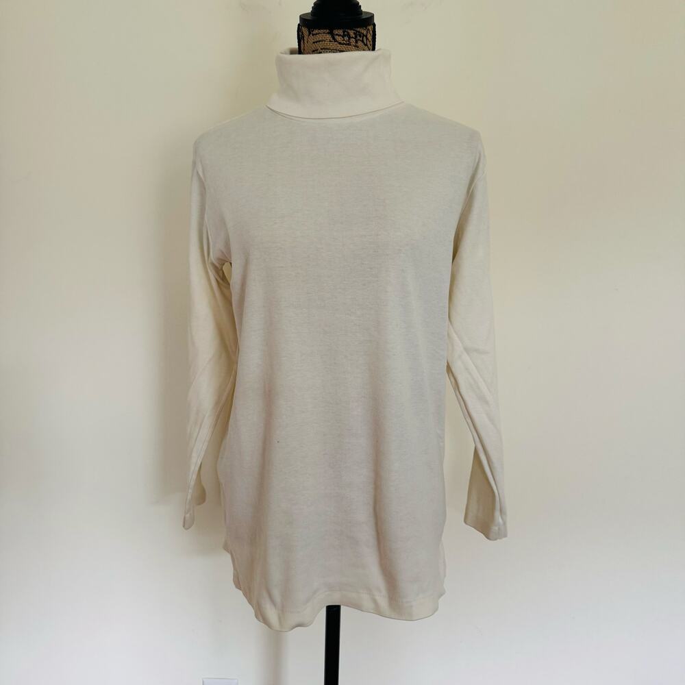 Women's Ivory Cream Simple Minimalist Cotton Layer Turtleneck Size Medium Large